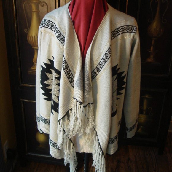 Double Zero Sweaters - Double Zero Women’s Fringed Open Cardigan Medium